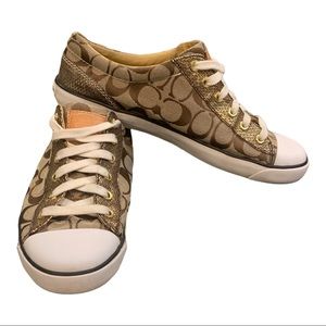 Coach Women's GEMA Sneakers Tennis Shoes Size 10 B Tan/Gold Low Top Lace-Up